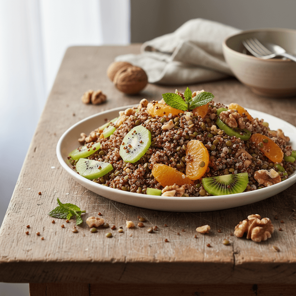 Quinoa and Lentil Salad with Fruits and Nuts