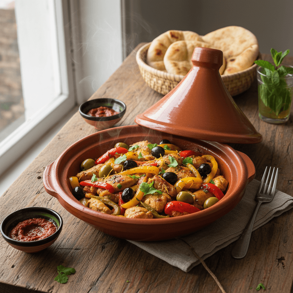 Poulet aux Poivrons et Olives (Tajine express)