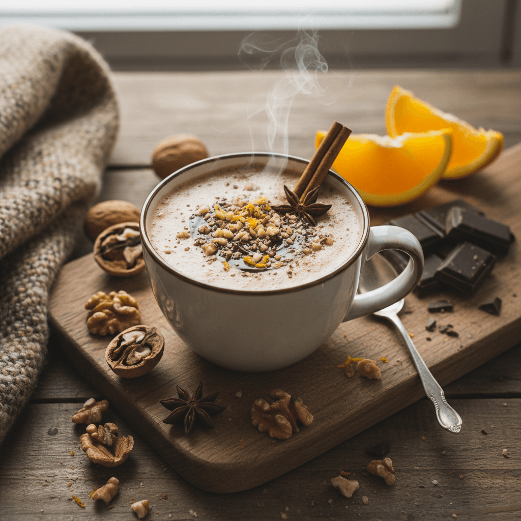 Hot Chocolate with Walnuts and Orange