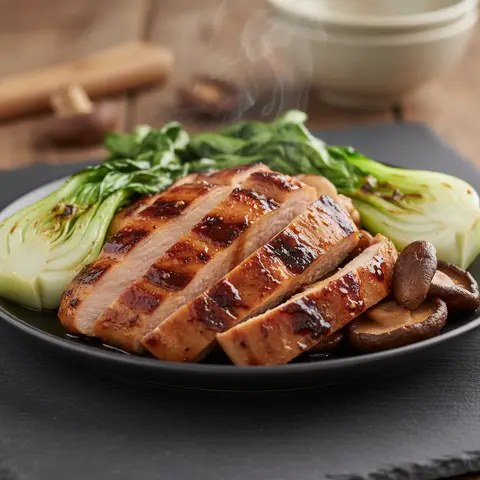 Dinde teriyaki grillée avec pak choï et champignons