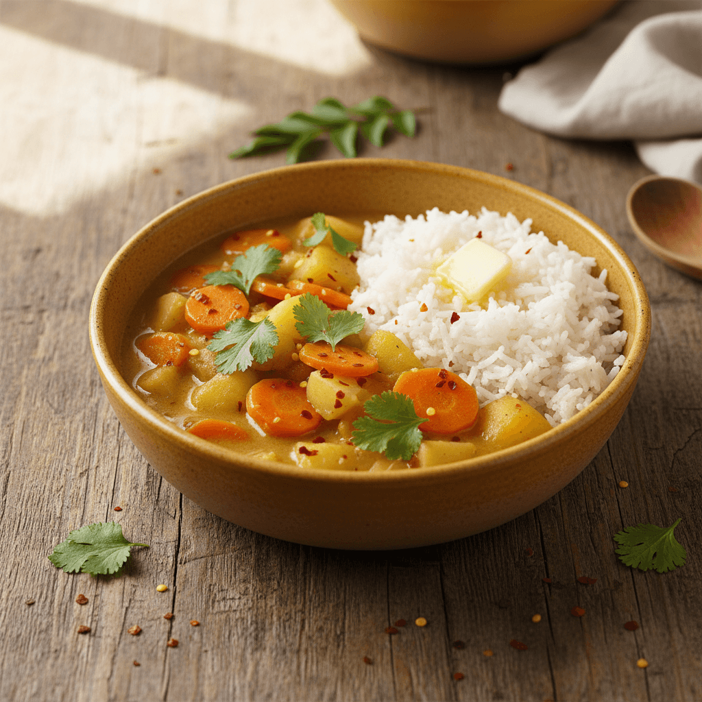 Gemüse-Curry mit Äpfeln und Reis