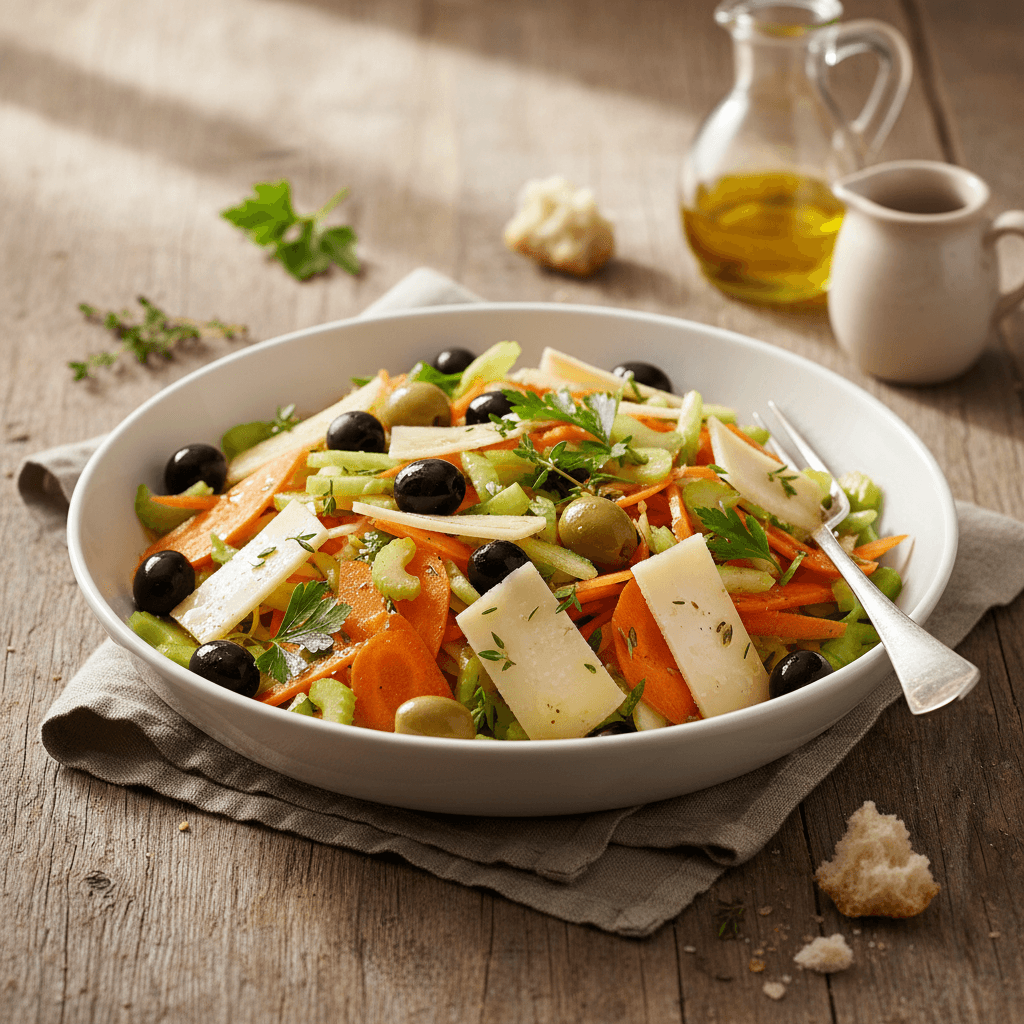 Gemischter Salat mit Oliven und Gruyère