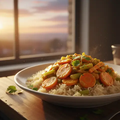 Wok de Légumes au Curry avec Riz Basmati