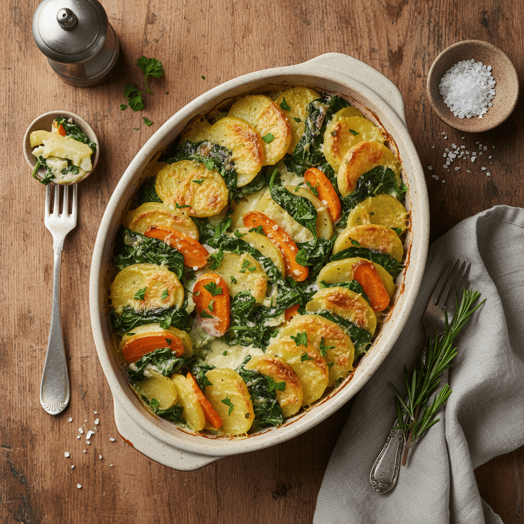 Gratin de pommes de terre aux épinards