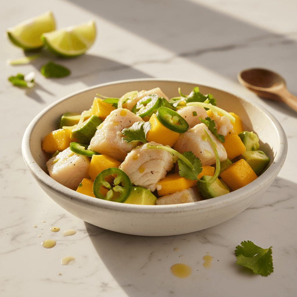 Ceviche de cabillaud à la mangue et avocat
