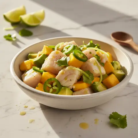 Ceviche de cabillaud à la mangue et avocat
