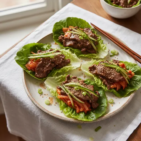 Wrap de laitue au bœuf bulgogi et kimchi