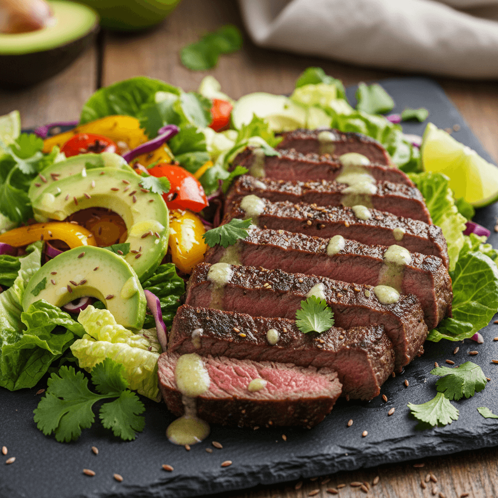 Salade tex-mex au steak, poivrons et avocat