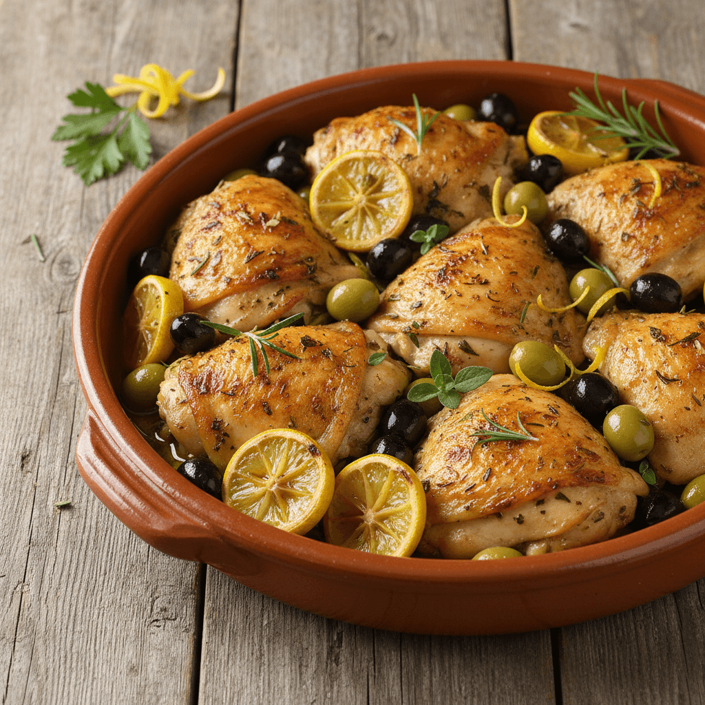 Hähnchenschenkel mit Oliven und Zitrone