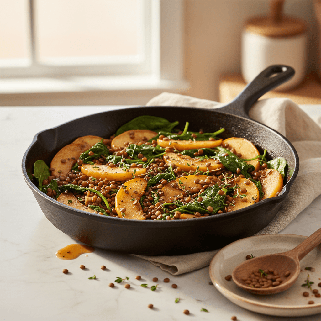 Poêlée d'Épinards, Pommes et Lentilles