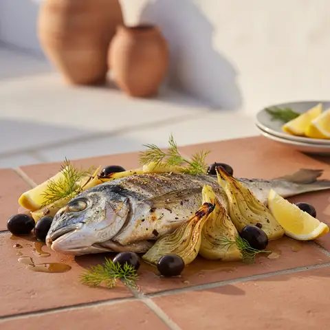 Dorade grillée aux fenouils et olives