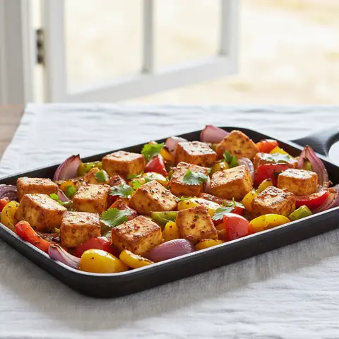 Paneer tikka aux légumes sur plaque