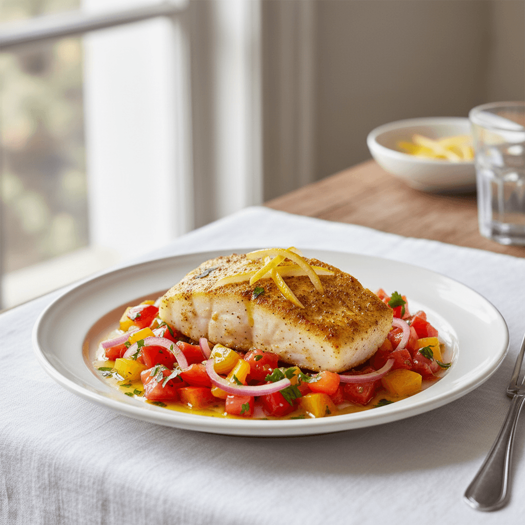 Salade tiède de cabillaud à la marocaine