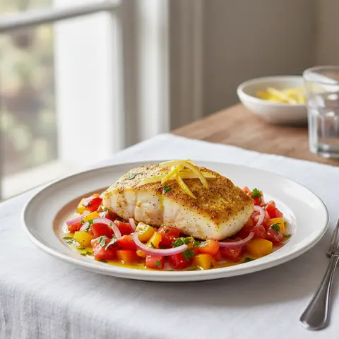 Salade tiède de cabillaud à la marocaine