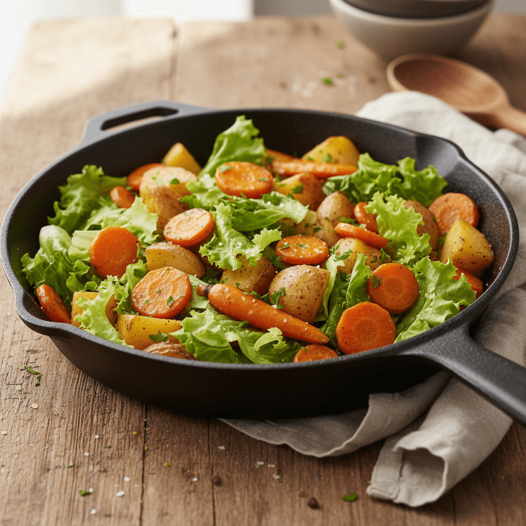 Pan-Fried Potatoes, Carrots, and Greens