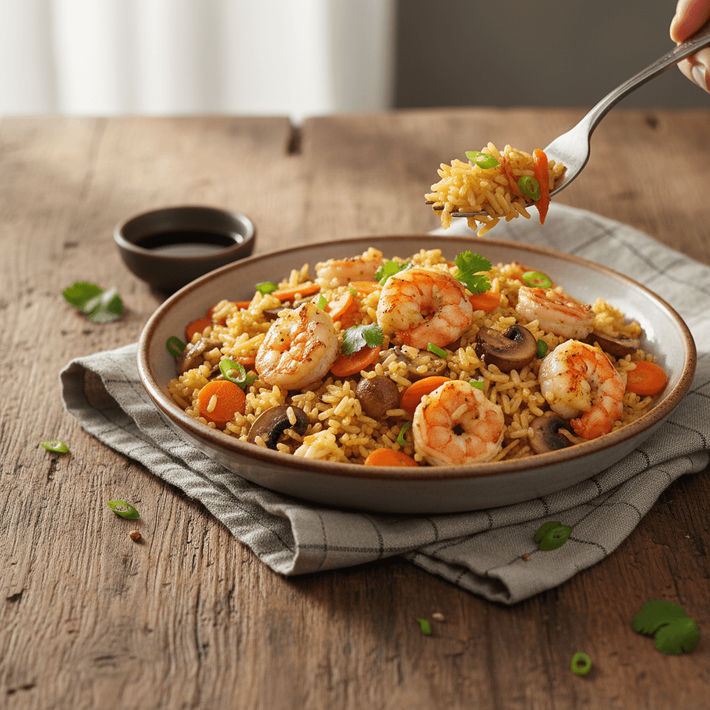 Gebratener Reis mit Garnelen und Gemüse