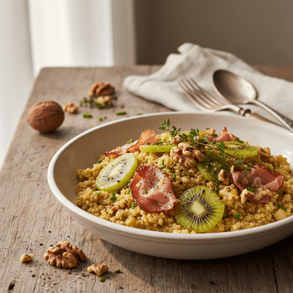 Risotto Créatif Quinoa-Jambon aux Kiwis et Noix