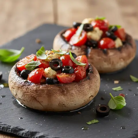 Portobello grillé farci aux tomates et olives