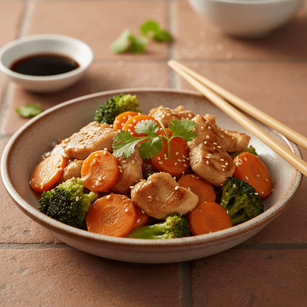 Poulet sauté aux carottes et brocoli