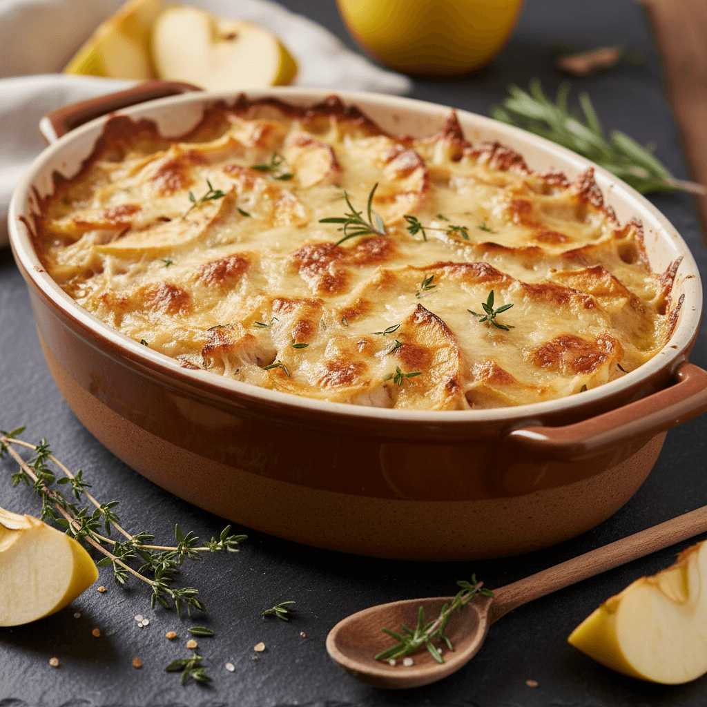 Gratin de poulet aux pommes et fromage
