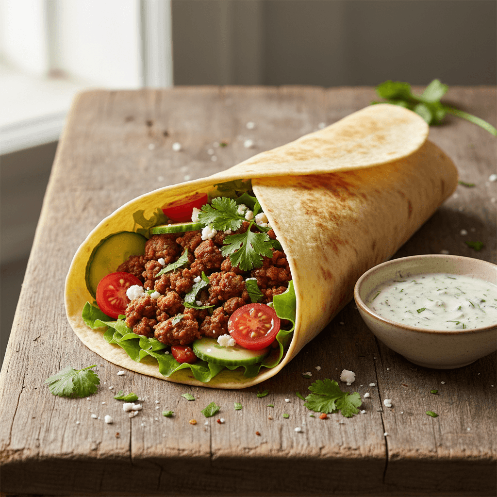 Wrap de Salade Composée et Viande Hachée