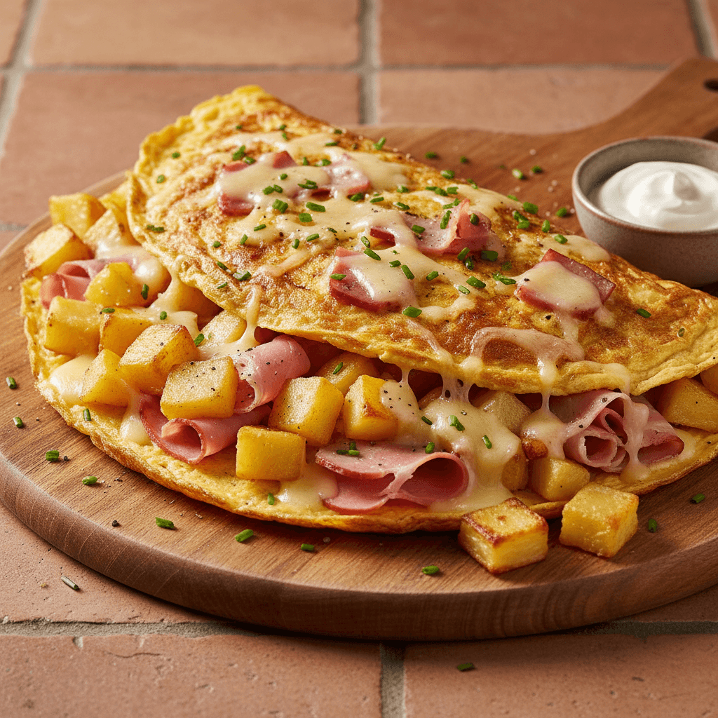 Omelette jambon fromage pommes de terre