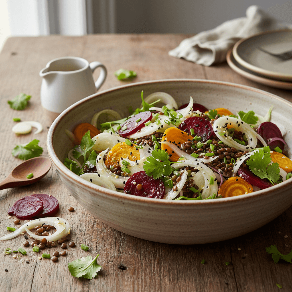 Asiatischer Salat mit Fenchel, Rote Bete und Linsen