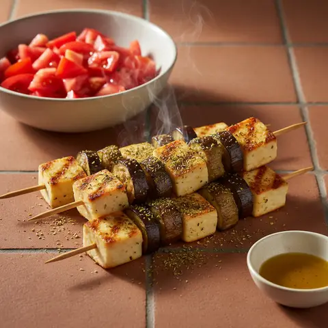 Brochettes de halloumi et aubergine à la libanaise