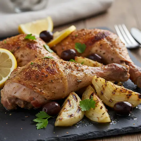 Cuisse de dinde grillée au cumin, fenouil et olives