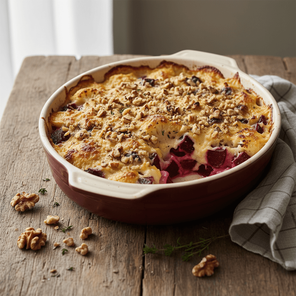 Überbackener Blumenkohl und Rote Bete mit Nüssen