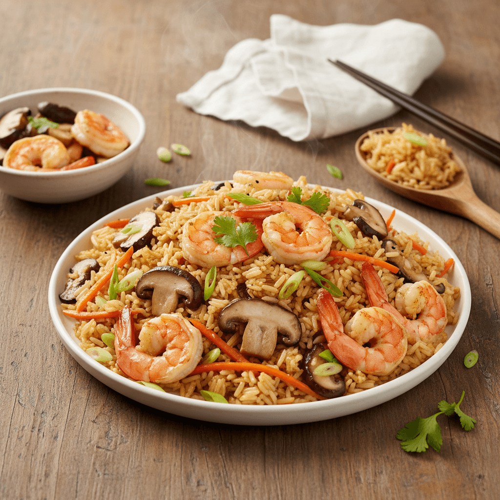Riz sauté aux crevettes et champignons