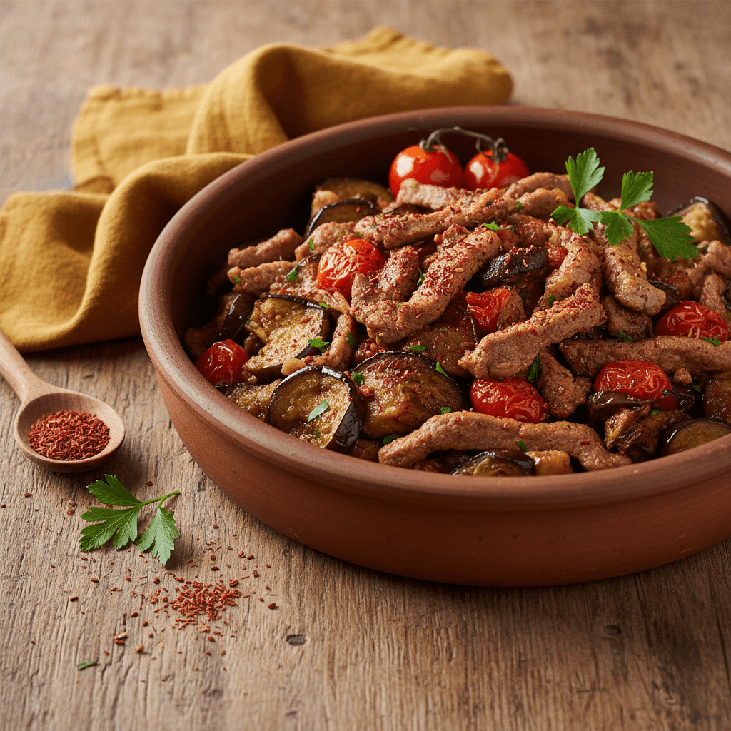 Turkish-Style Lamb Wok with Eggplants
