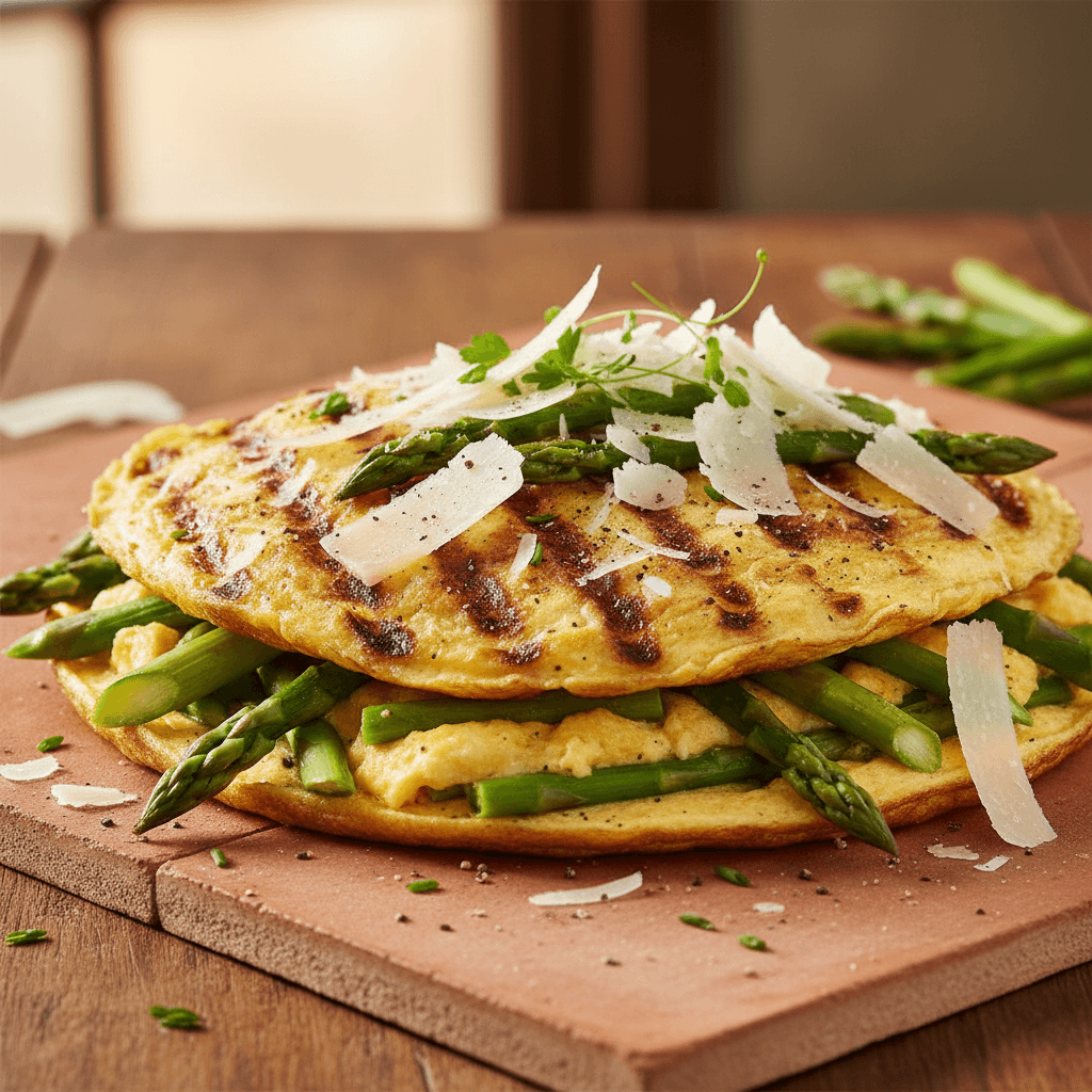Omelette grillée aux asperges et parmesan
