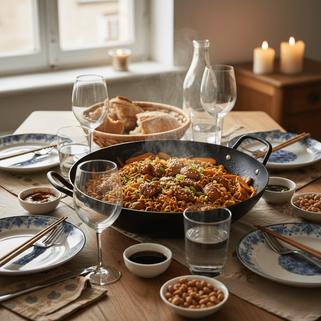 Wok de Poulet aux Carottes et Pâtes