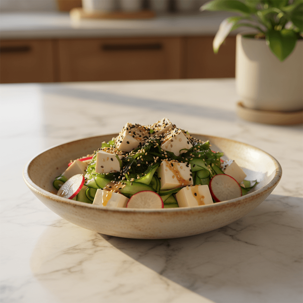 Salade japonaise au tofu soyeux et wakamé