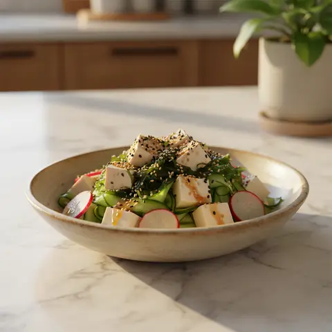 Salade japonaise au tofu soyeux et wakamé