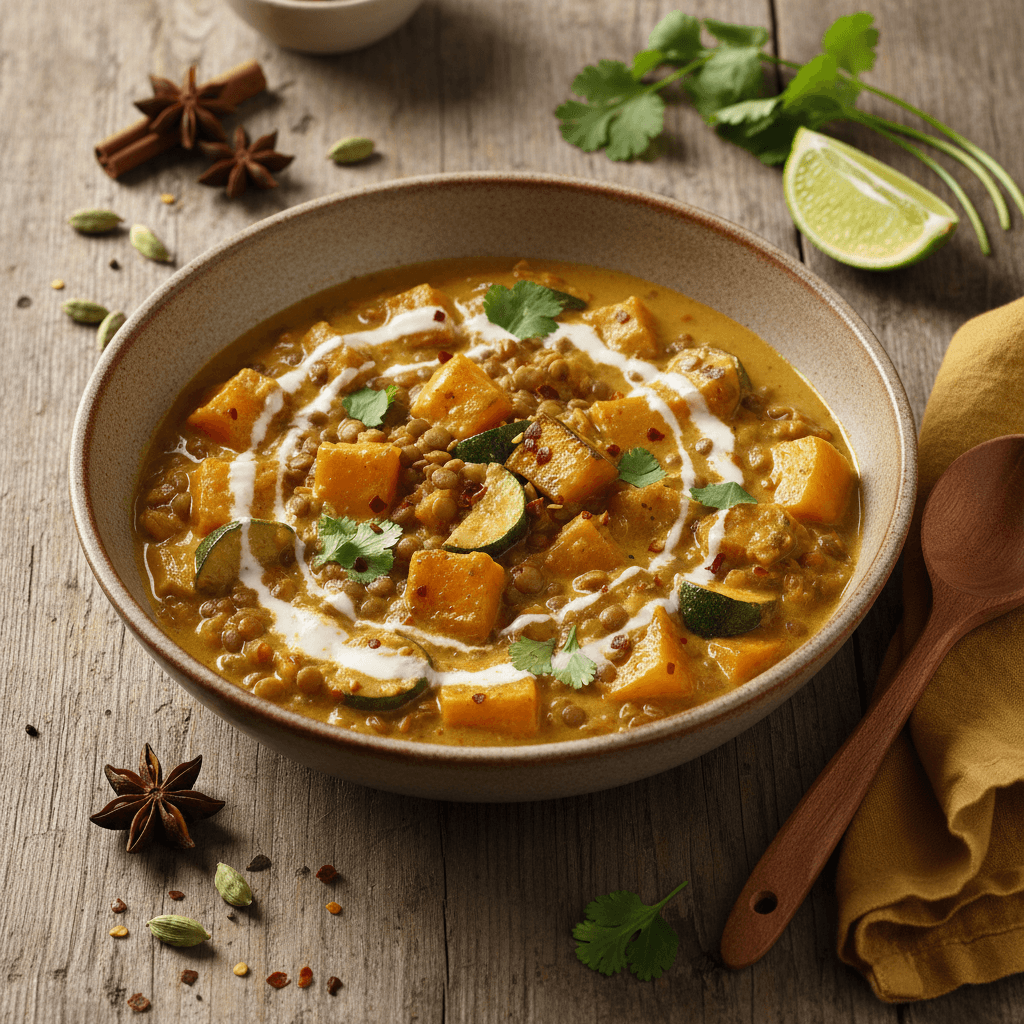 Asiatisches Linsen- und Kürbis-Curry
