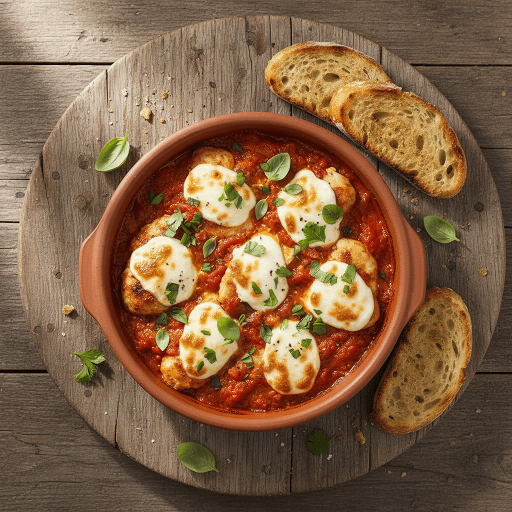 Poulet à la sauce tomate et mozzarella
