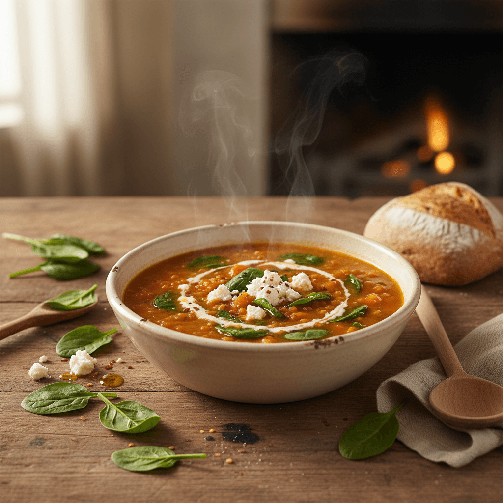 Linsen- und Spinatsuppe