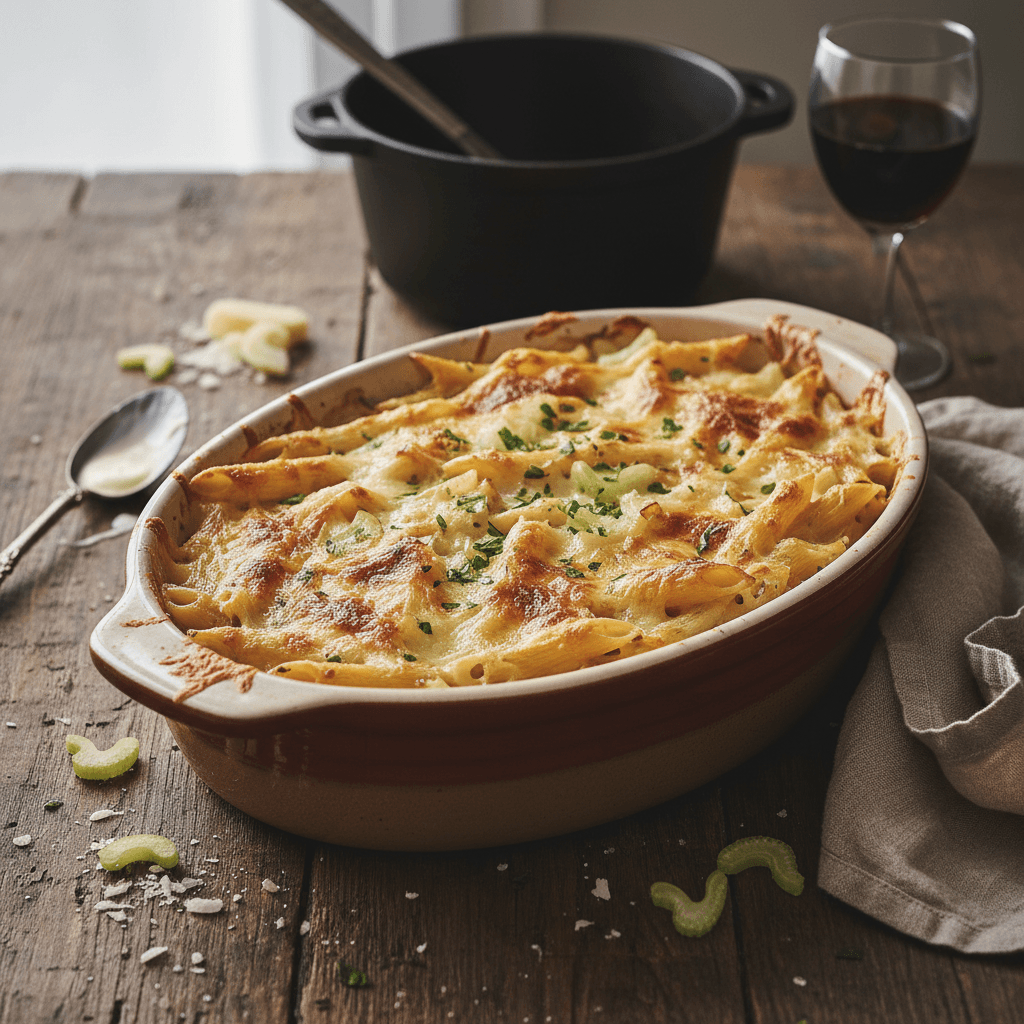 Creamy Penne and Celery Gratin