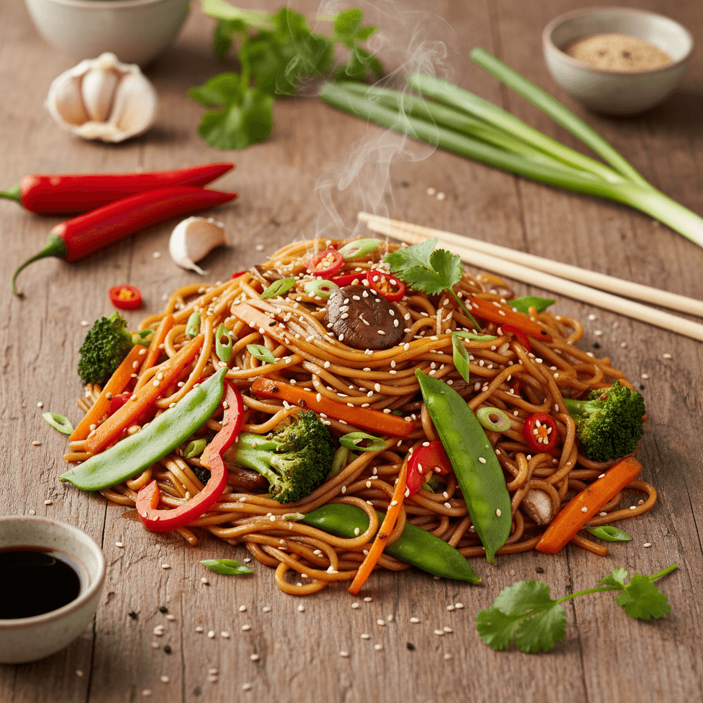 Stir-Fried Noodles with Vegetables and Soy Sauce