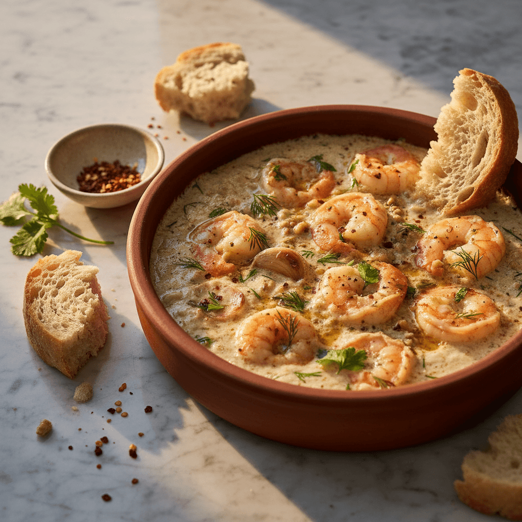 Shkmeruli aux Crevettes