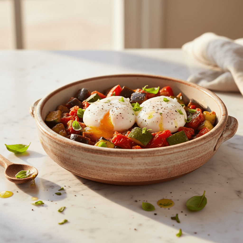 Bowl provençal aux œufs pochés et ratatouille express