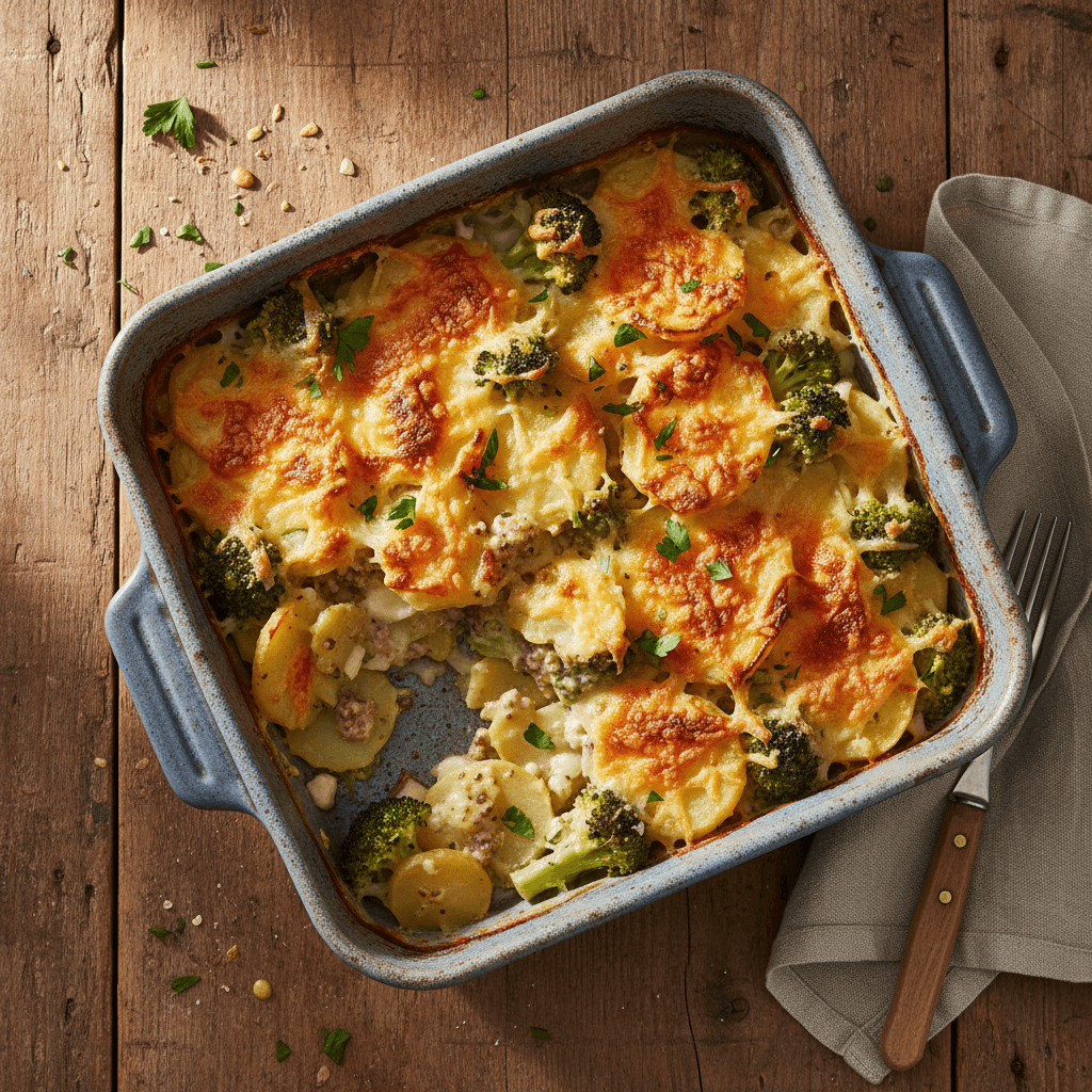 Kartoffel-Brokkoli-Gratin mit Senf