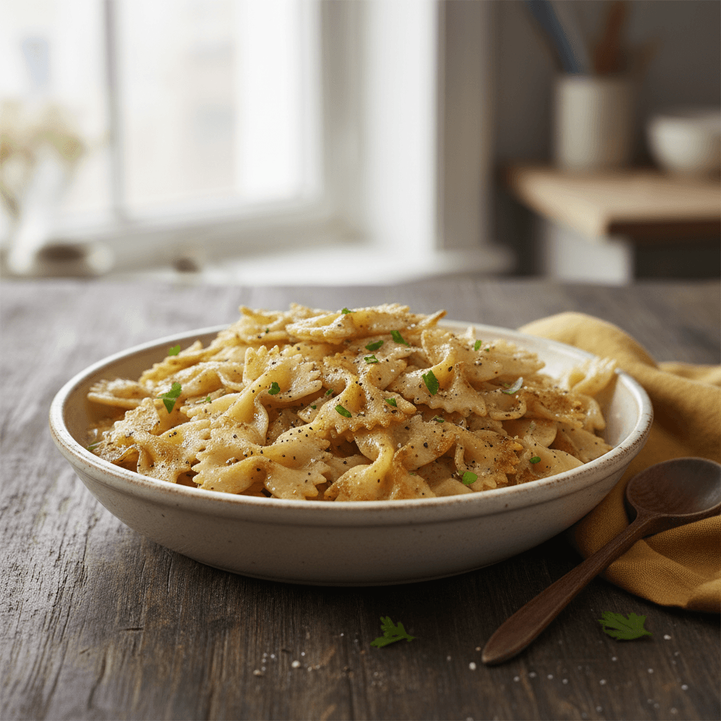 Gebratene Farfalle mit Öl und Pfeffer