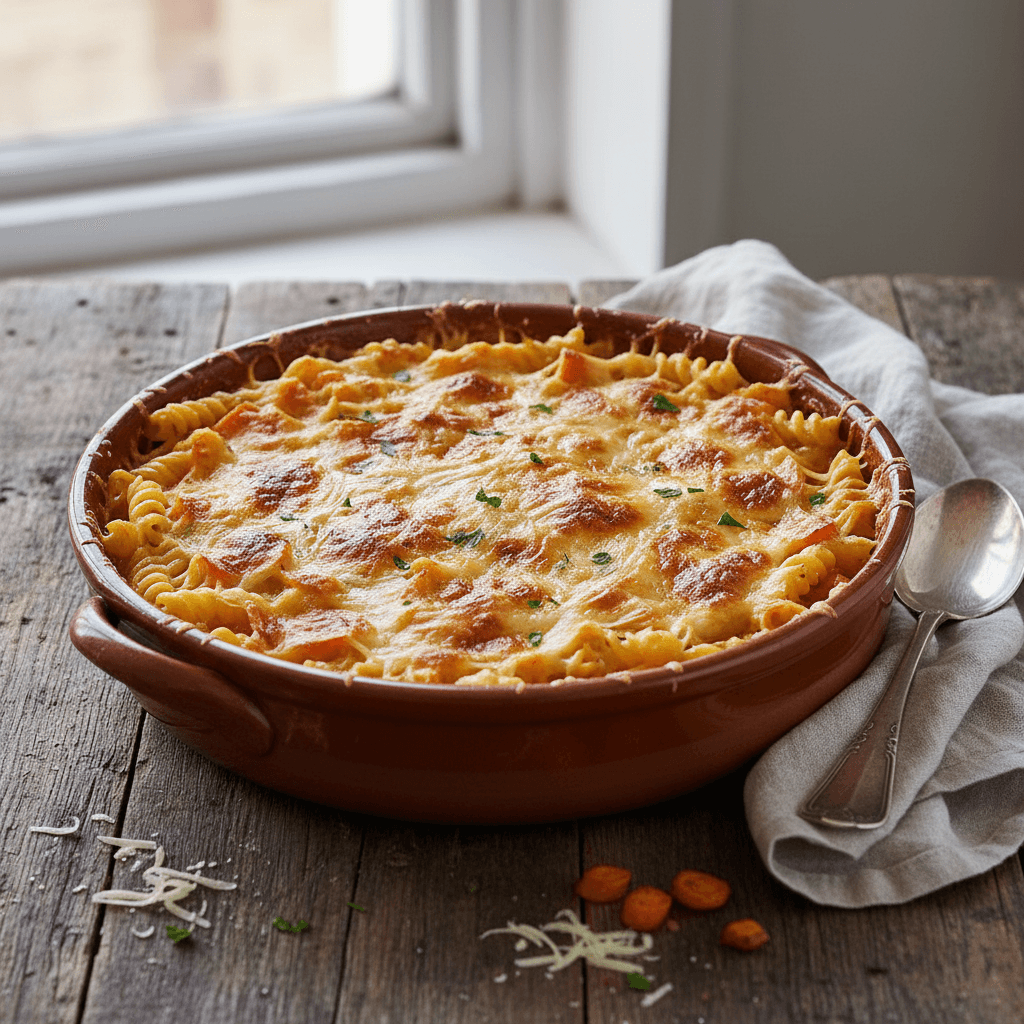 Nudelauflauf mit Karotten und Gruyère