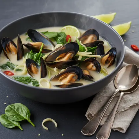 Soupe de moules au lait de coco et citronnelle