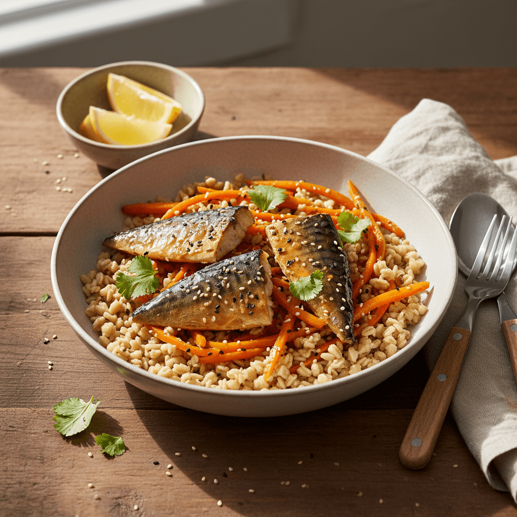 Mackerel Wok with Carrots and Whole Oats