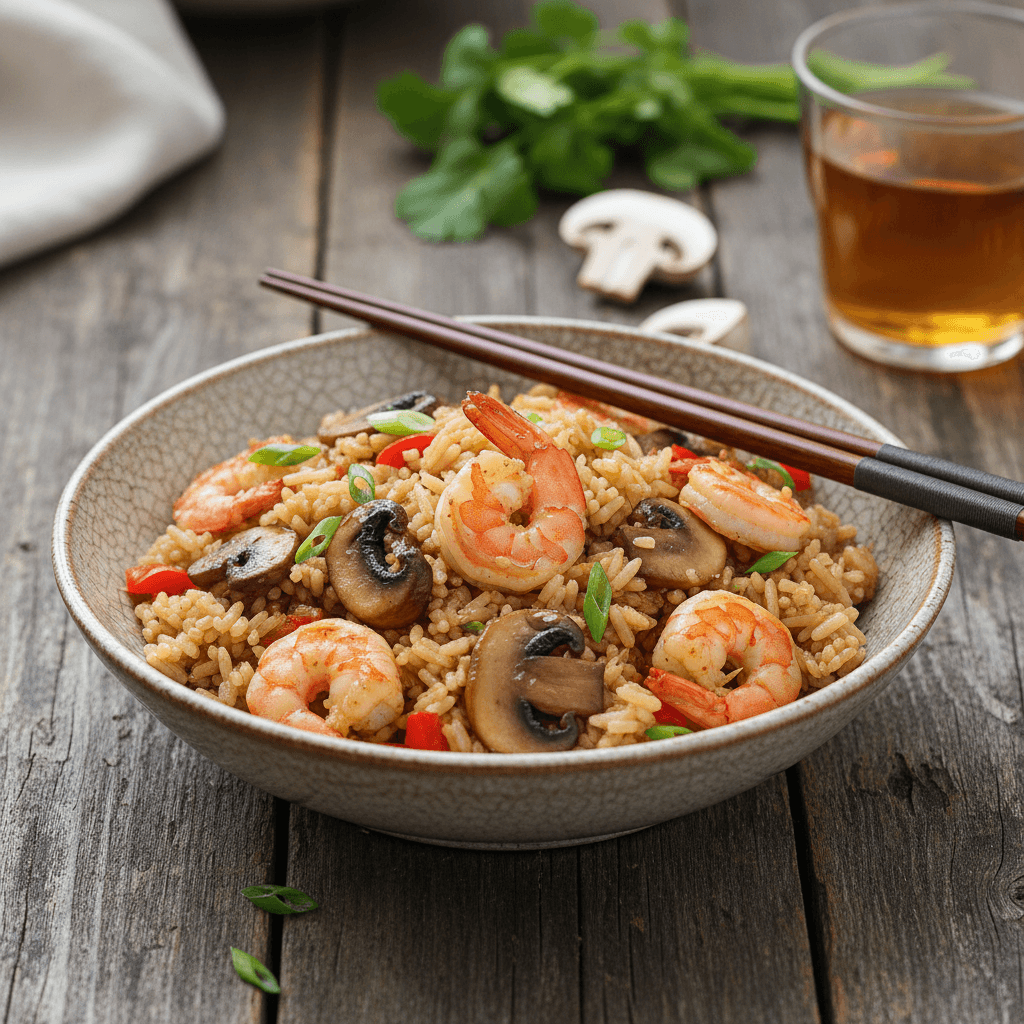 Stir-Fried Rice with Shrimp and Mushrooms