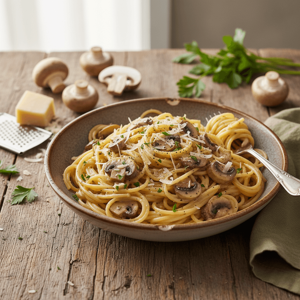 Vegetarian Mushroom Carbonara Pasta